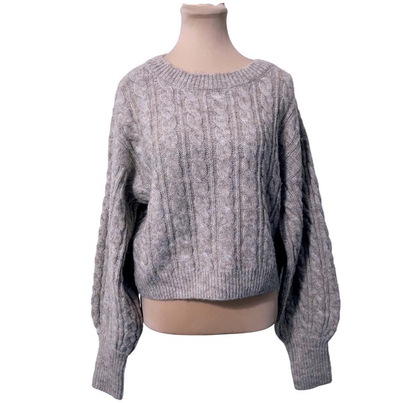 Olivaceous Sweaters - Olivaceous Cable Knit Wool Blend Sweater Beige Small Neutral Chunky Cottagecore
